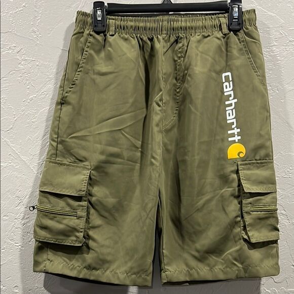 🔥🔥 CARHARTT Lightweight Polyester Cargo Shorts Army Green Sz Large - PERFECT - Picture 1 of 7